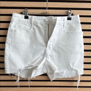 Good America White Distressed Jean Shorts with Raw-Edge Hem